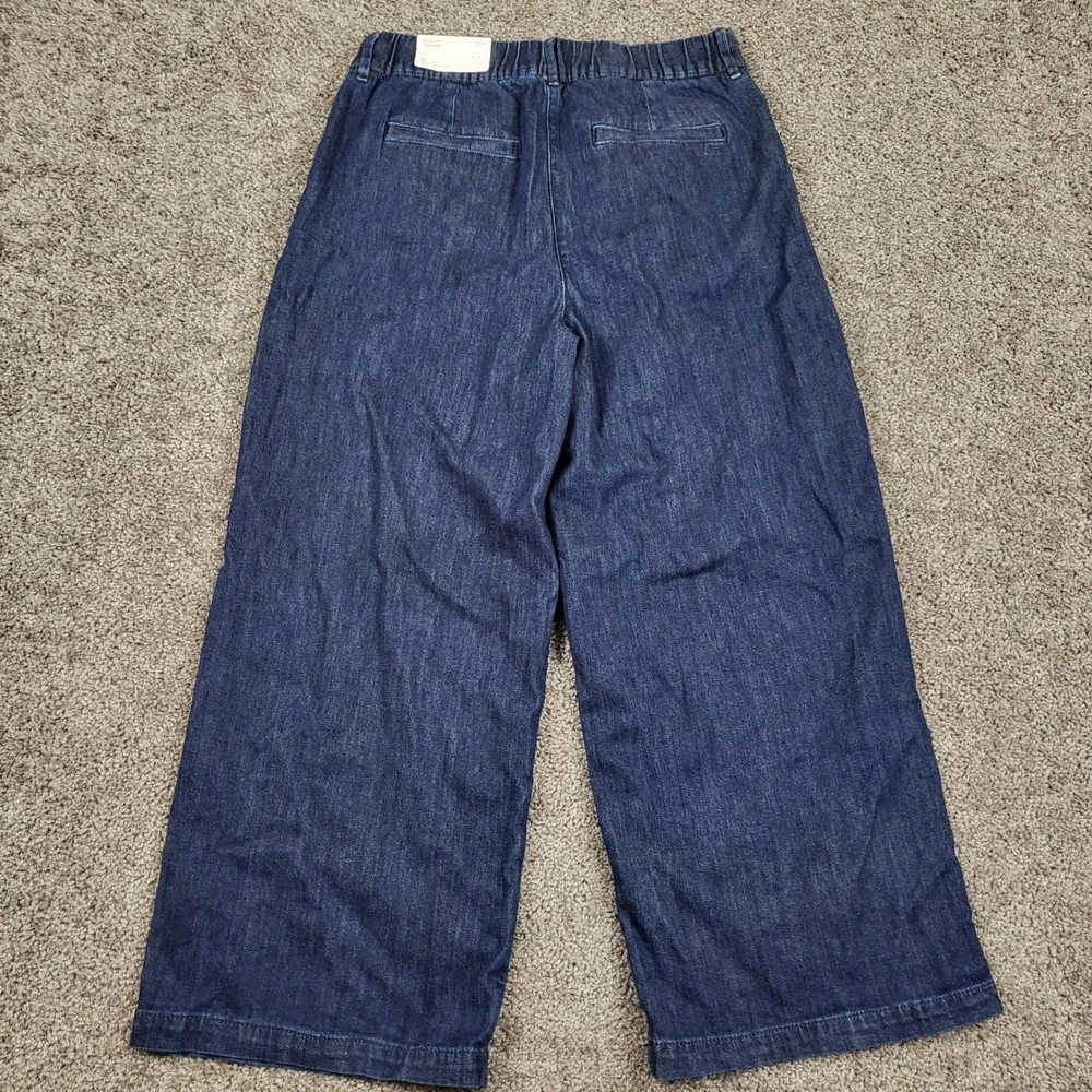 American Eagle Wide Leg Trouser Super High Rise Dark Wash Denim Size 6‎ Short